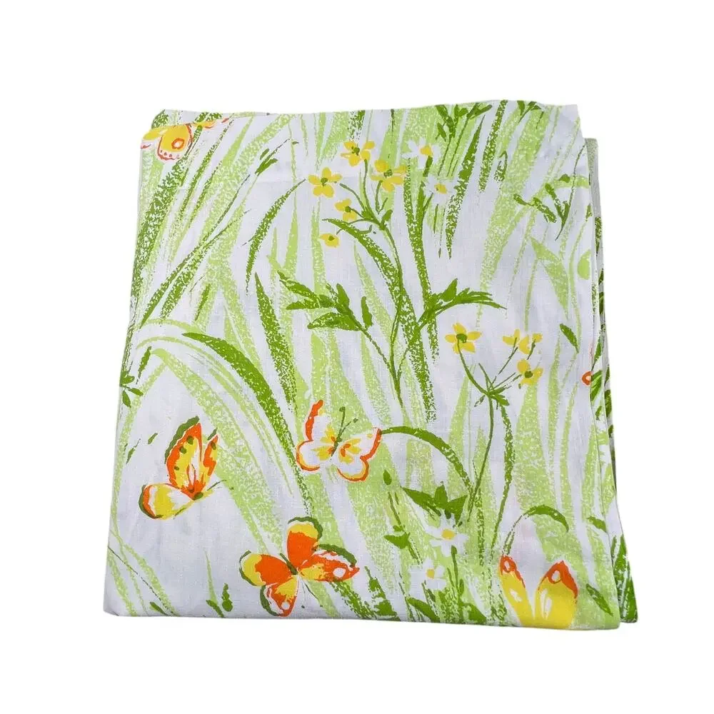 BIBB Vintage 1970s King Flat Sheet Spring Meadow Butterfly Floral No Iron Muslin